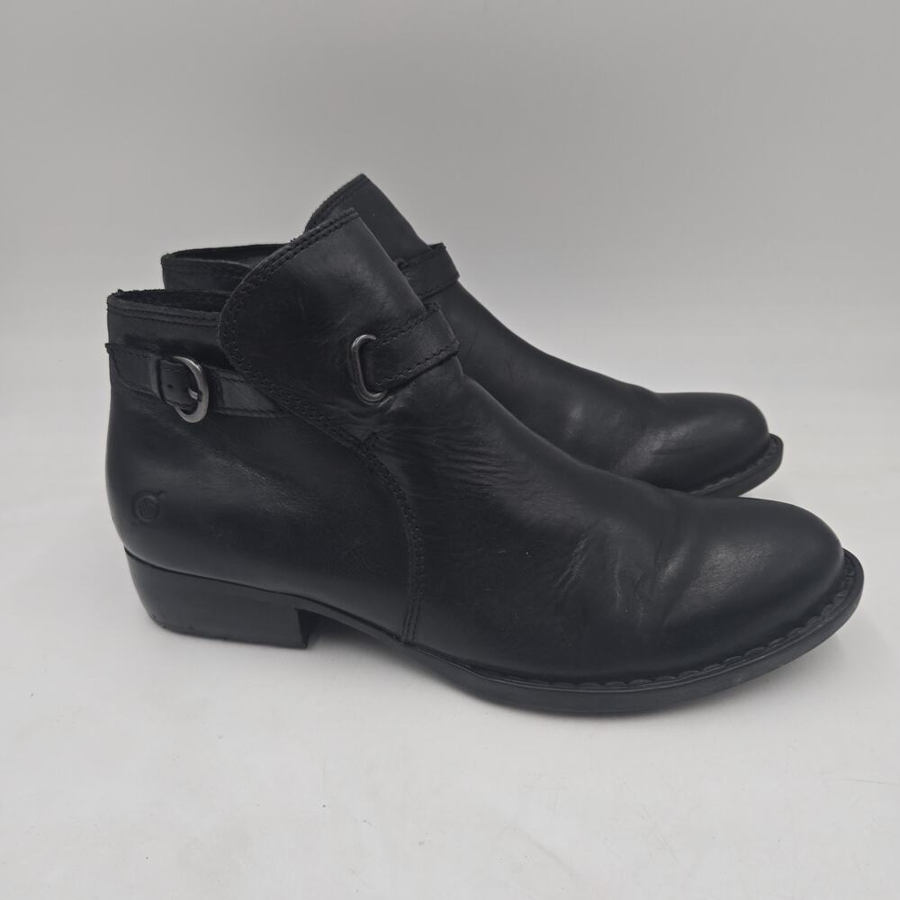 Born Womens Size 9.5M Kristina Black Leather Buckle Side Zip Ankle Booties Boots